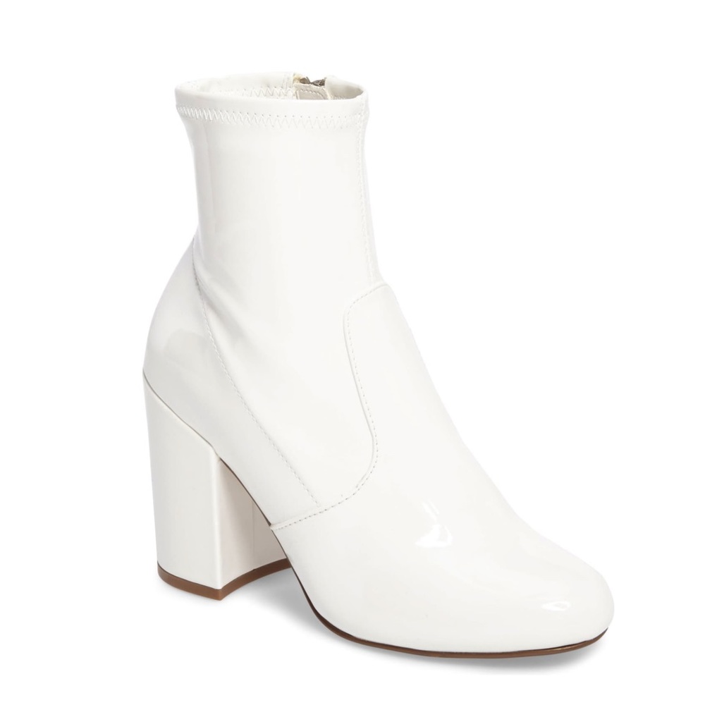 Steve Madden White Patent Block Heel Ankle Boots